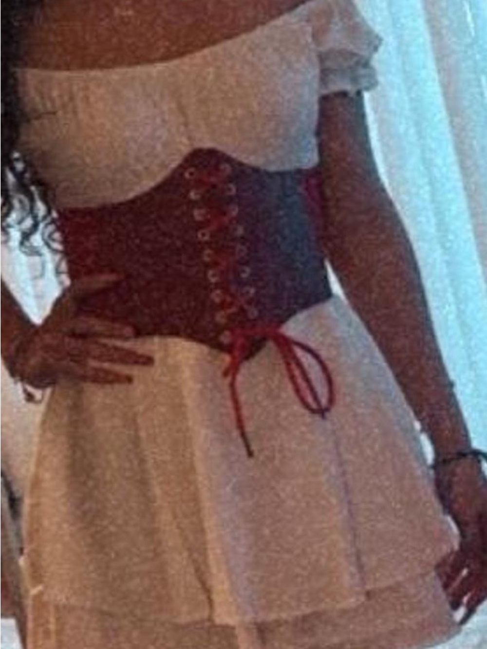 Red Lace Up Corset Waist Belt Wide Elastic Cinch Belt 28” Goth Y2K